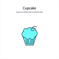  Cup Cake Vector Icon Fill Blue Color and Outline Style