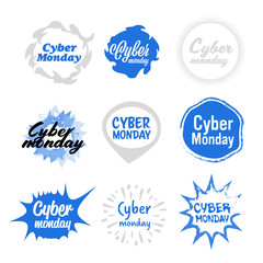 set cyber monday stickers big sale advertisement special offer concept holiday online shopping discount badges collection vector illustration