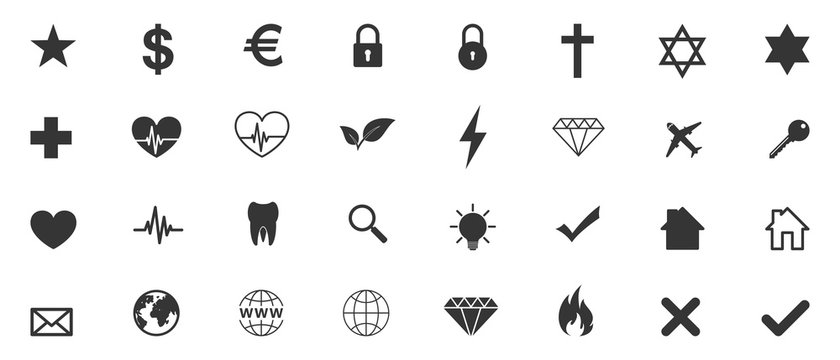Set of various black icons.