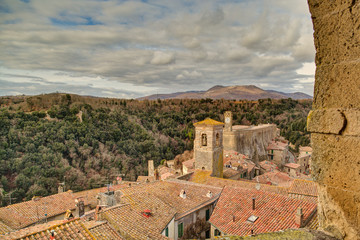 Obraz premium Sorano, a town that flourished in the most prosperous period of the Etruscan age, is a living summary of the good things about ancient Etruscan civilization.Tuscany Italy