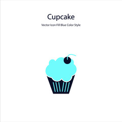  Cup Cake Vector Icon Fill Blue Color and Outline Style