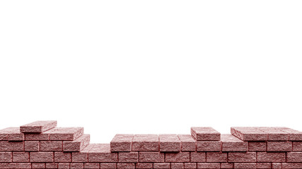 red brick and wall on isolated white background. wallpaper, white empty space