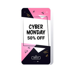 big sale cyber monday sticker special offer promo marketing holiday shopping concept smartphone screen online mobile app advertising campaign banner vector illustration