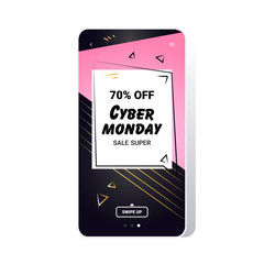 big sale cyber monday sticker special offer promo marketing holiday shopping concept smartphone screen online mobile app advertising campaign banner vector illustration