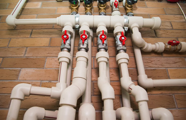 Copper valves, stainless ball valves, detector of water and plastic pipes of central heating system...