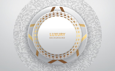 Modern abstract light silver background vector. Elegant circle frame shape design with golden line. Luxury vector design concept for use element modern cover, banner, card, corporate, advertising