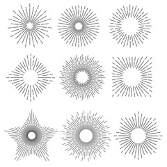 Set of Retro Sun burst shapes for your vintage design project. Collection of Sun ray frames vector design elements. Stock vector illustration