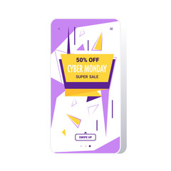 big sale cyber monday sticker special offer promo marketing holiday shopping concept smartphone screen online mobile app advertising campaign banner vector illustration