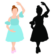  isolated, silhouette of a dancing little ballerina girl