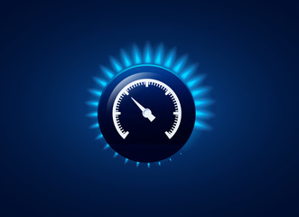 Gas flame and pressure arrow.