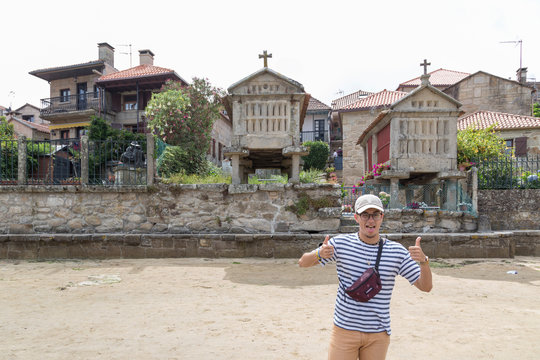 Portrait of a young man in Combarros, Galicia, Spain