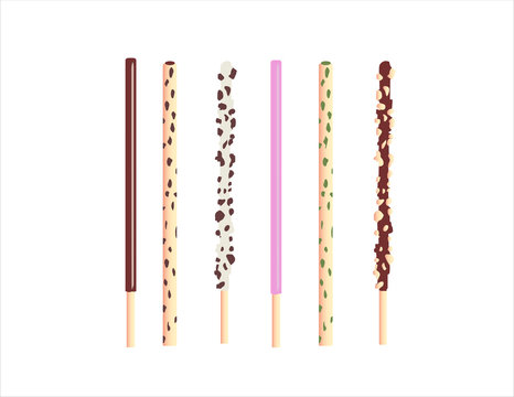 A few different korean and japanese sweets. Pocky and pepero vector set on white background.Can be used to celebrate poсky and pepero day on 11th of November