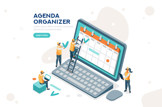 Tasks, marks on the office agenda of the week, web appointment organizer. Blank dates on computer and important event schedule, communication service to fill calendar, cartoon flat vector illustration