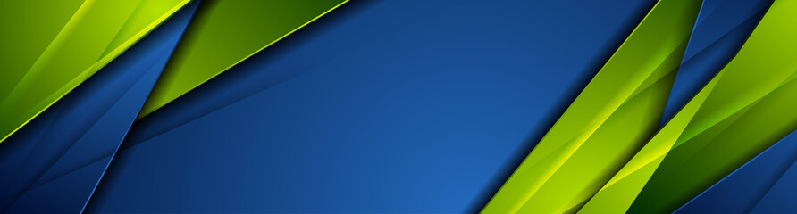 High contrast blue and green glossy stripes. Abstract tech graphic banner design. Vector corporate background
