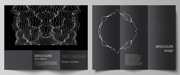The minimal vector illustration layouts. Modern creative covers design templates for trifold brochure or flyer. Trendy modern science or technology background with dynamic particles. Cyberspace grid.