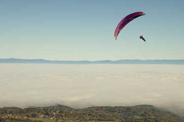 One parachute in the cloudy sky in France