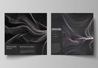 The minimal vector illustration of editable layout of two square format covers design templates for brochure, flyer, magazine. 3D grid surface, wavy vector background with ripple effect.