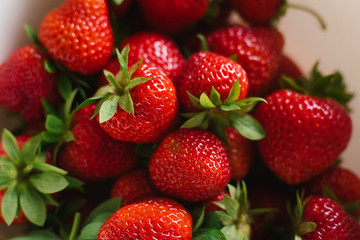 Fresh organic farm strawberries closeup. Background of berries
