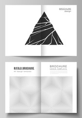 Vector layout of two A4 format modern cover mockups design templates for bifold brochure, magazine, flyer, booklet. Abstract geometric triangle design background using triangular style patterns.