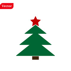 Christmas tree color green icon with red star, vector design.