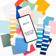 Smartphone mockup with fashion colour swatches. Color trend palette.