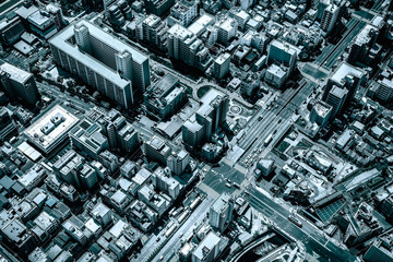 Aerial view of Tokyo streets, city urban development, Japan