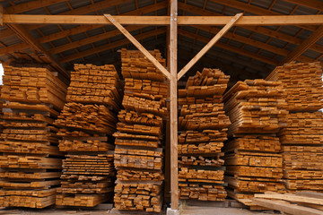 Boards on timber warehouse, nobody, lumber