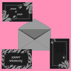 set of printed products for the wedding, invitations, greetings, cards, with elements of plants and flowers in a romantic style