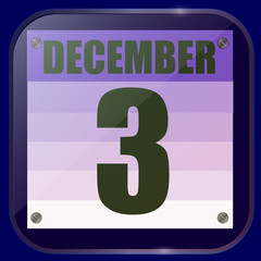 December 3 icon. Calendar date for planning important day. Third of december. Banner for holidays and special days. Vector Illustration.