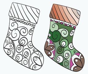 Doodle sketch of Christmas sock zentangle design, vector illustration