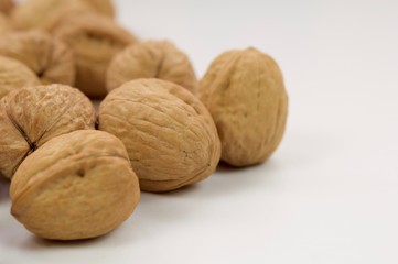 Group of walnuts in macro view isolated