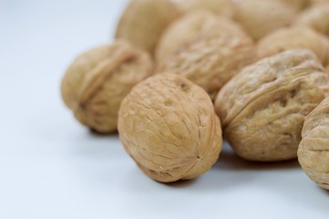 Group of walnuts in macro view isolated