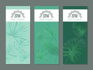 Spa flyers. Health luxury wellness products for hotel resort brochure with plants organic decor vector templates © YummyBuum
