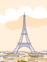 Fototapeta na wymiar Paris vector illustration. cute picture with The Eiffel Tower.