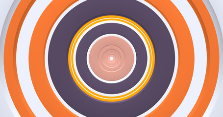 3D image of warm colorful rings.  Aligned at center, like target. Colors: orange (saffron, orange...
