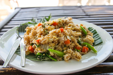 Thai food, Fried rice with shrimp on the beach