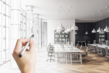 Hand drawn office interior