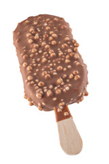 Chocolate ice cream on a stick. Full depth of field. Isolated on a white background.