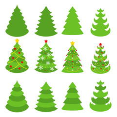 Christmas tree vector icons set. Flat cartoon illustration