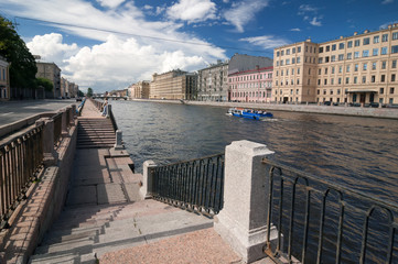 Fototapeta premium Fontanka river embankment on a sunny summer day, St. Petersburg.