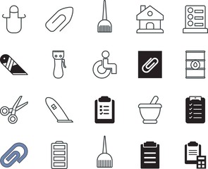 clip vector icon set such as: door, overview, businessman, electricity, strength, paper-clip, strips, email, drop, calculator, survey, online, house, medicine, fastener, restaurant, health