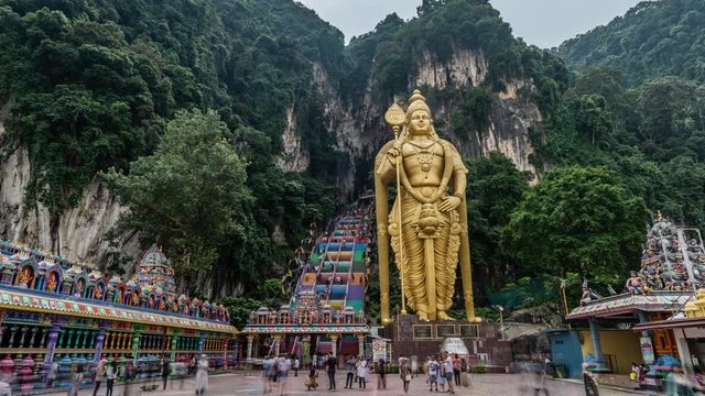Batu Caves and tourist flow in Malaysia Time Lapse 4K