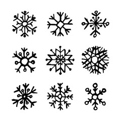 Hand drawn snowflakes on white background