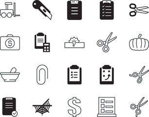 clip vector icon set such as: lift, growth, planning, price, internet, website, presentation, task, thanksgiving, review, break, brief, frame, medical, value, cost, pestal, teamwork, glyph, mortar