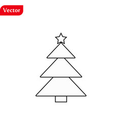 Line christmas tree icon, vector flat design symbol isolated on white background. eps10
