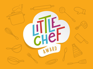 Little chef cooking banner. Vector illustration.