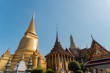 Fototapeta na wymiar Main buildings in Grand Palace, Bangkok. A piece of the Thai architecture.