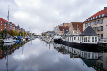 View on calm water of Nyhavn in Copenhagen