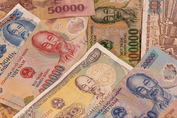 A composition of Vietnamese dong VND banknotes