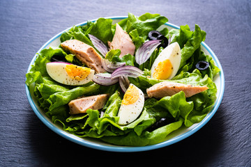 Tuna salad on black stone plate